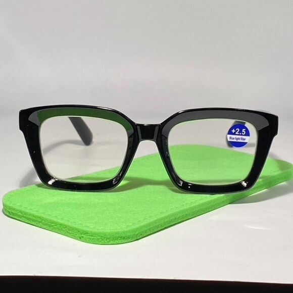 0617 Claudia Reading Glasses 2.50 Oversize Readers Black Square Shape NWT - Picture 8 of 9